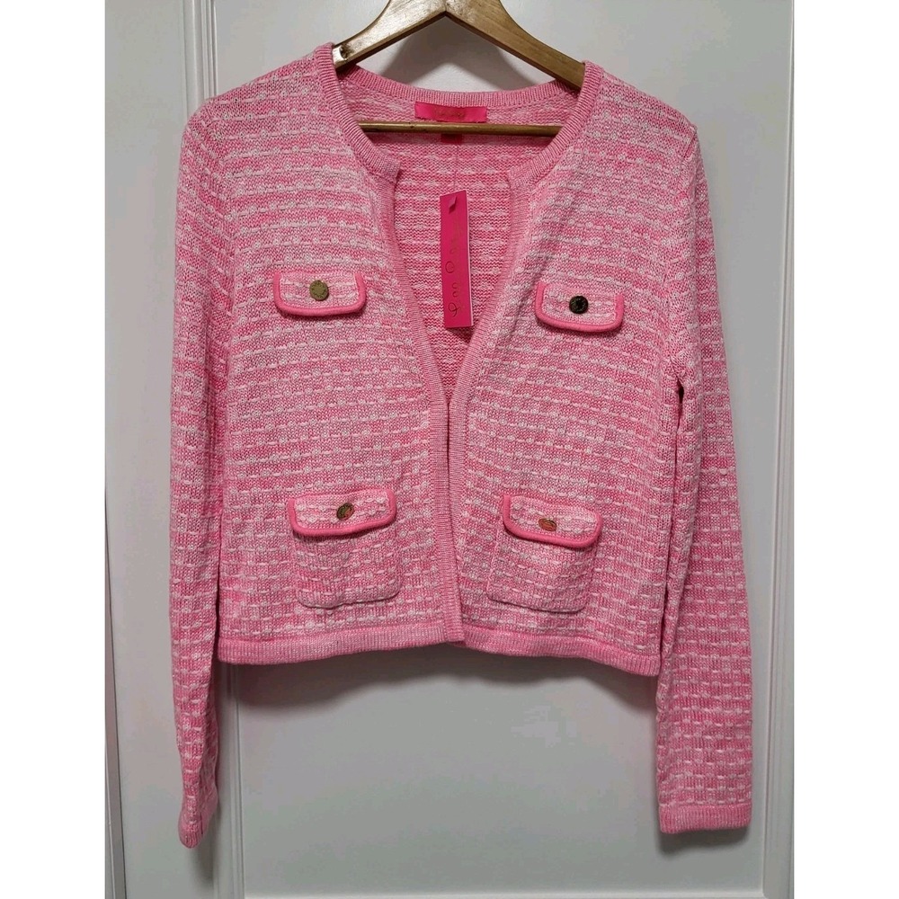 New Lilly Pulitzer Pink Kienna 1 Hook Cardigan Sweater Sz S